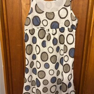Made in Italy Women's Dress with Blue and Gray Circle Pattern Cotton and Silk